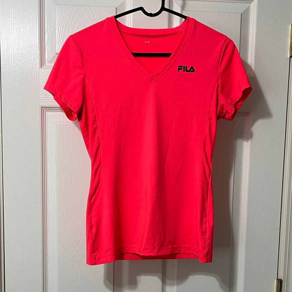 FILA Women's Bright Pink V-Neck Tee